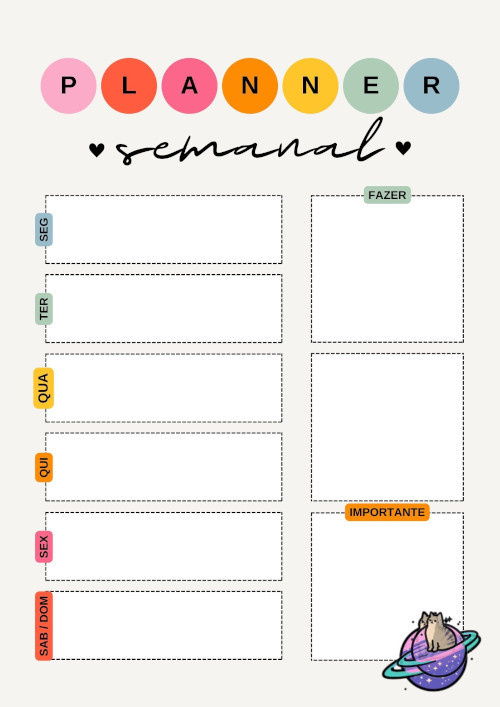 Documento a4 planner semanal moderno colorido